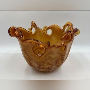 Vintage Murano Amber Swirl Glass Art Bowl